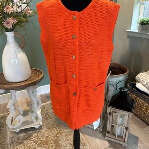 Vibrant Orange Button-Up Knit Vest